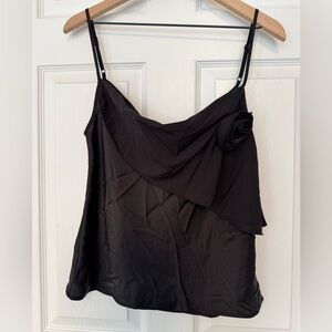 Know One Cares‎ Asymmetric Rosette Camisole in black Satin Nordstroms NWT size S